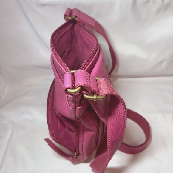 Fossil Hot Pink Crossbody Leather Purse/Bag-Lots of Compartments-Canvas Mix Srap - Picture 10 of 16